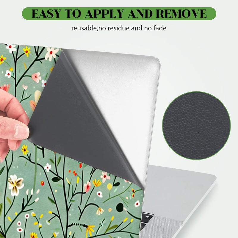 Lauspuck Laptop Skin Sticker Decal,13.3" 14" 15" 15.4" 15.6 inch Laptop Universal Vinyl Skin Sticker Cover, Reusable Art Decal Protector, Green Art Flowers - Image 5